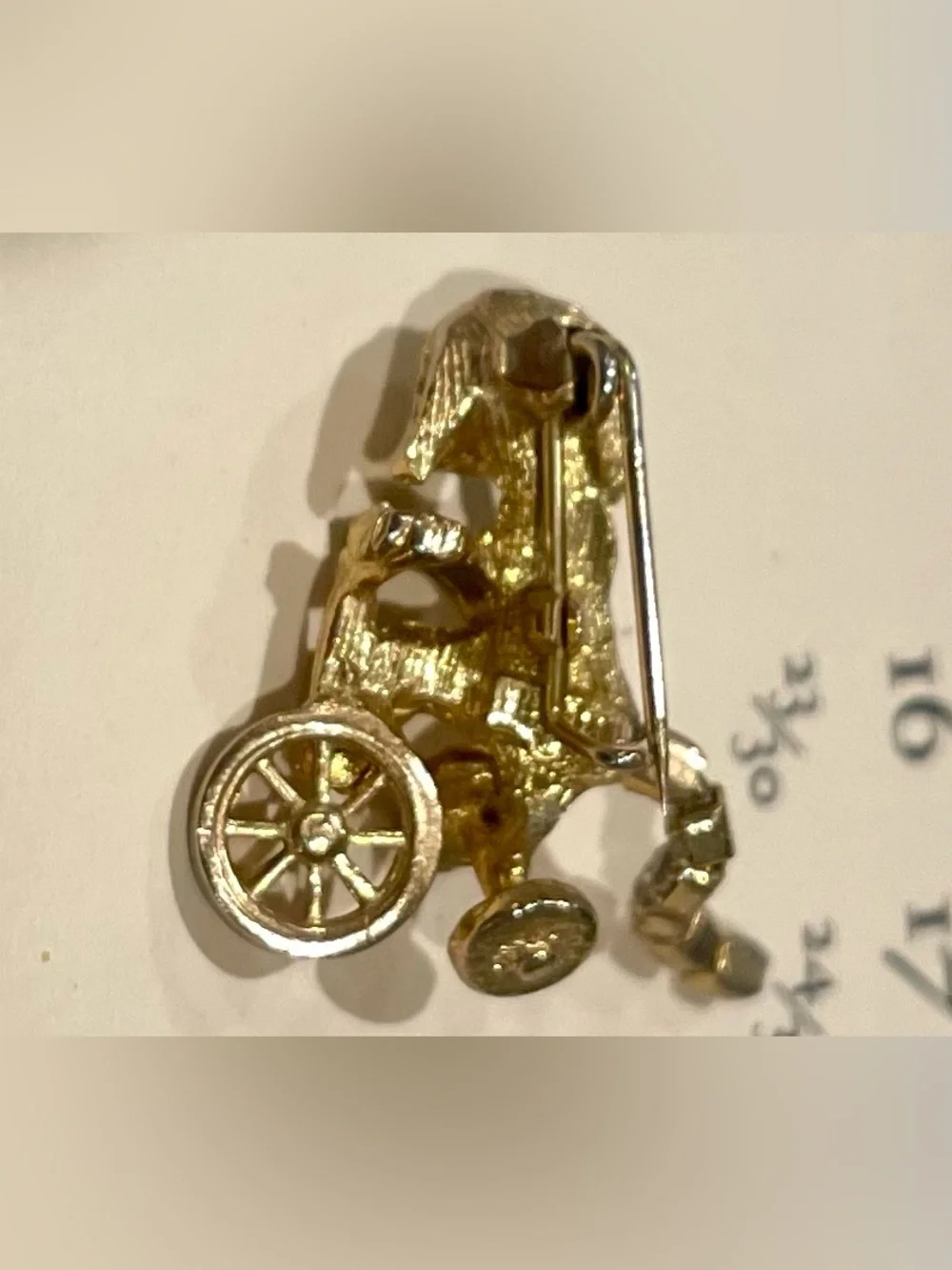 Frank Gargano Rare Puppy on Tricycle Brooch w/ Blue Topaz Eyes & Rhinestone Tail